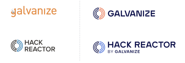 Old Galvanize and Hack Reactor logos compared to the new Galvanize and Hack Reactor logos